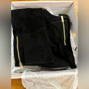 Black Suede Boots with Gold Zipper